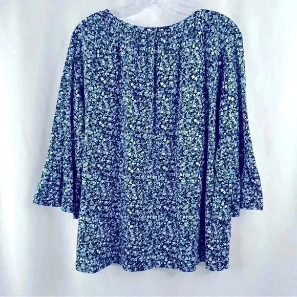 Michael Kors 3/4 Bell Sleeve Ditsy Flowers Cotton/Modal Blouse Relaxed Fit Sz M - Picture 2 of 11